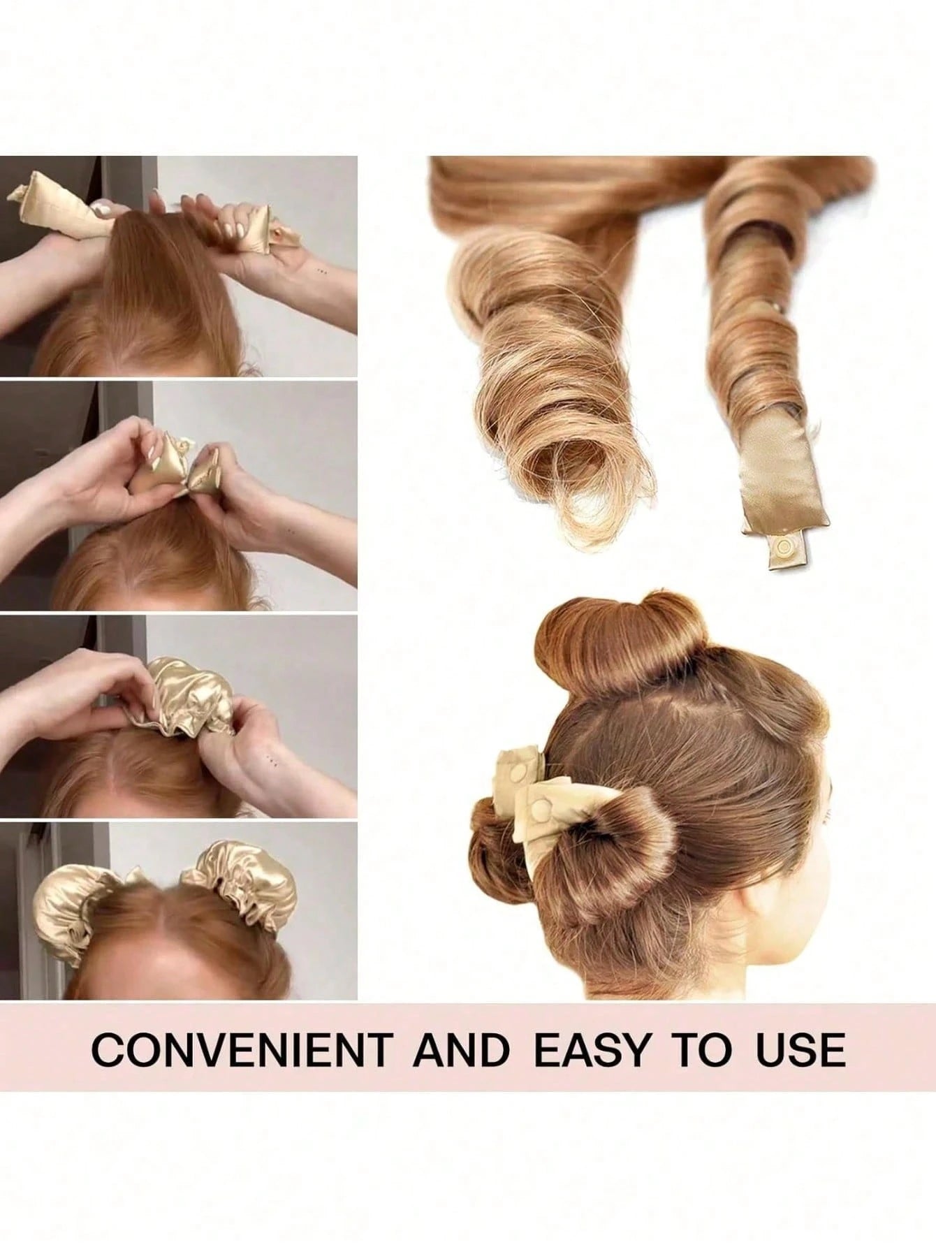 4pcs Soft Pink No-Heat Curling Rods, Slouchy Hair Curler, Silk Hair Rollers, Elastic Headband, Long Hair Soft Curling Tools, Manual Styling Accessories, Sleep Curling Device, Suitable For Women On Val