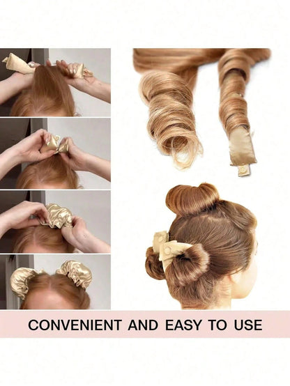 4pcs Soft Pink No-Heat Curling Rods, Slouchy Hair Curler, Silk Hair Rollers, Elastic Headband, Long Hair Soft Curling Tools, Manual Styling Accessories, Sleep Curling Device, Suitable For Women On Val