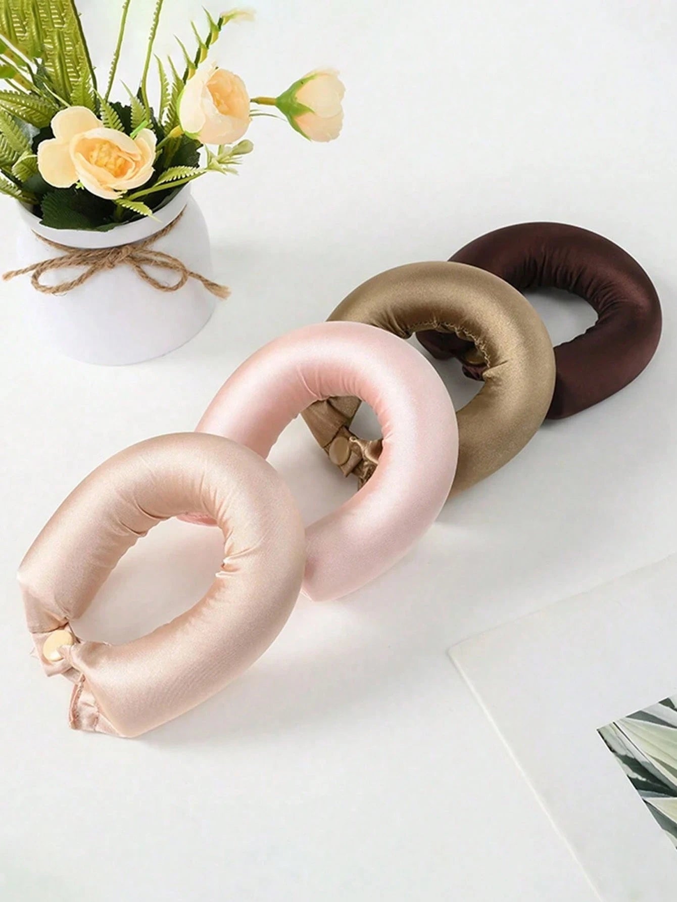 4pcs Soft Pink No-Heat Curling Rods, Slouchy Hair Curler, Silk Hair Rollers, Elastic Headband, Long Hair Soft Curling Tools, Manual Styling Accessories, Sleep Curling Device, Suitable For Women On Val