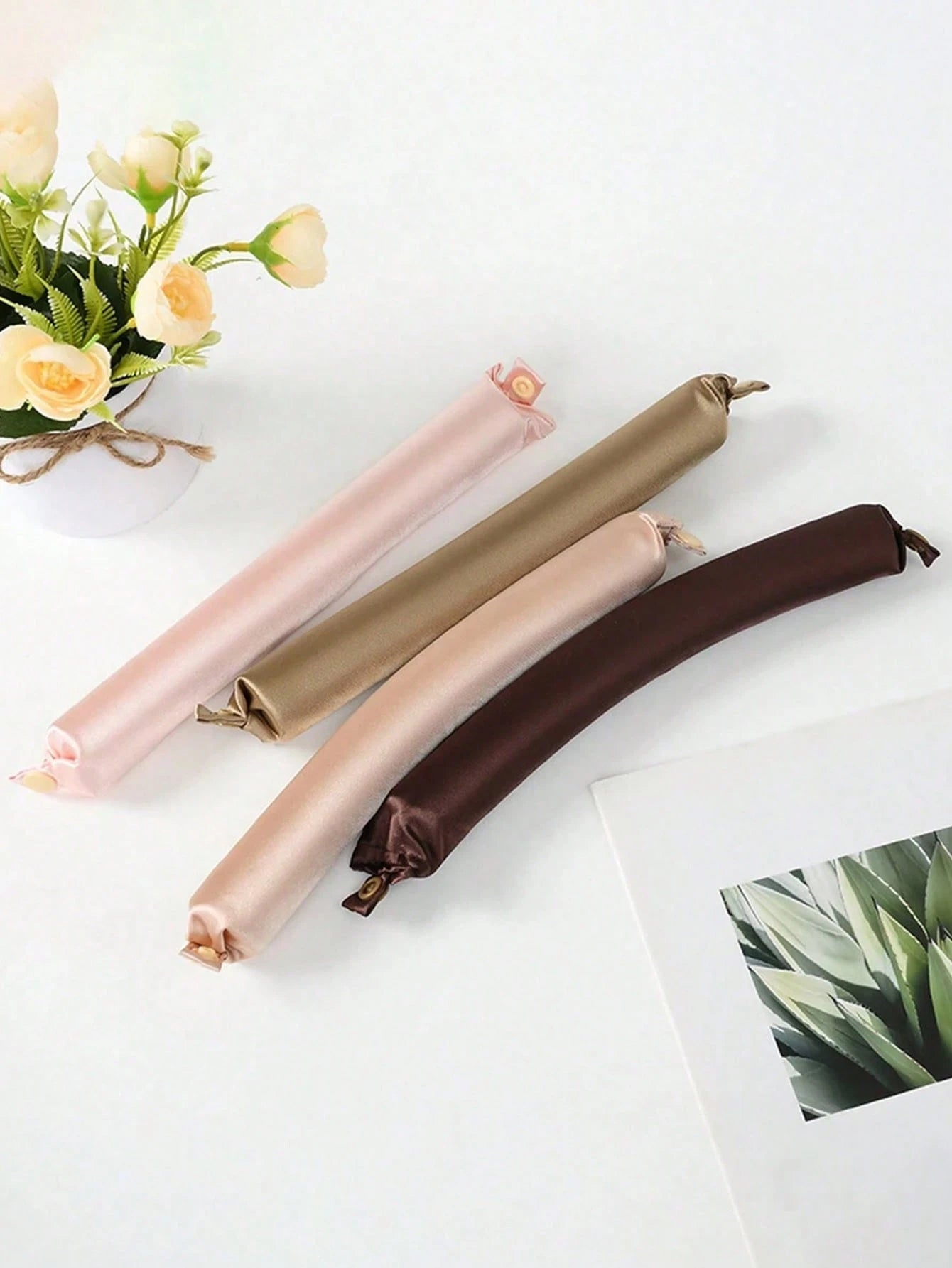 4pcs Soft Pink No-Heat Curling Rods, Slouchy Hair Curler, Silk Hair Rollers, Elastic Headband, Long Hair Soft Curling Tools, Manual Styling Accessories, Sleep Curling Device, Suitable For Women On Val