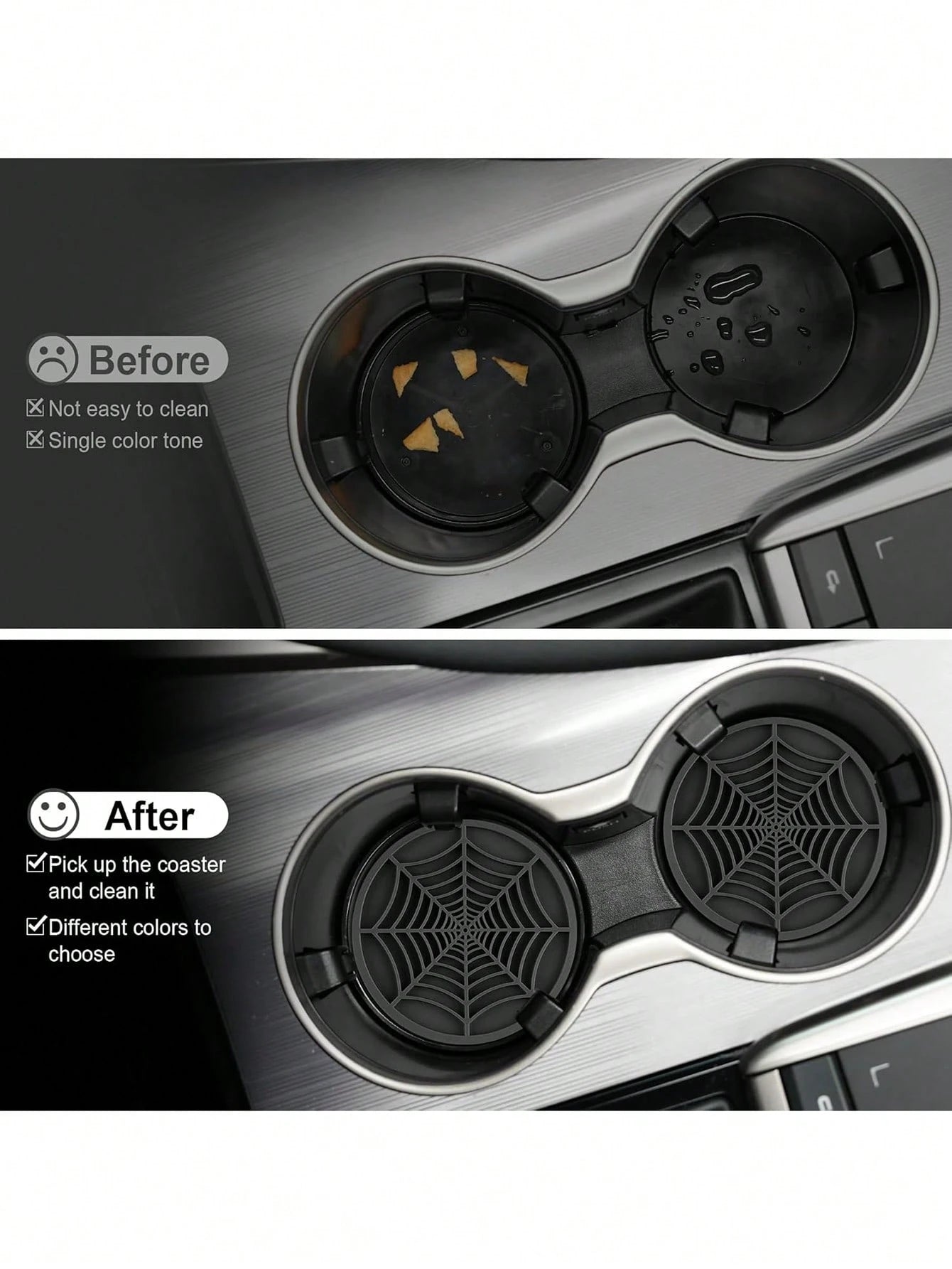 4PCS-Spider Web Car Coasters For Cup Holders, Halloween Funny Non-Slip Silicone Insert Ornaments Coasters, Automotive Cupholder Goth Accessories For Men & Women