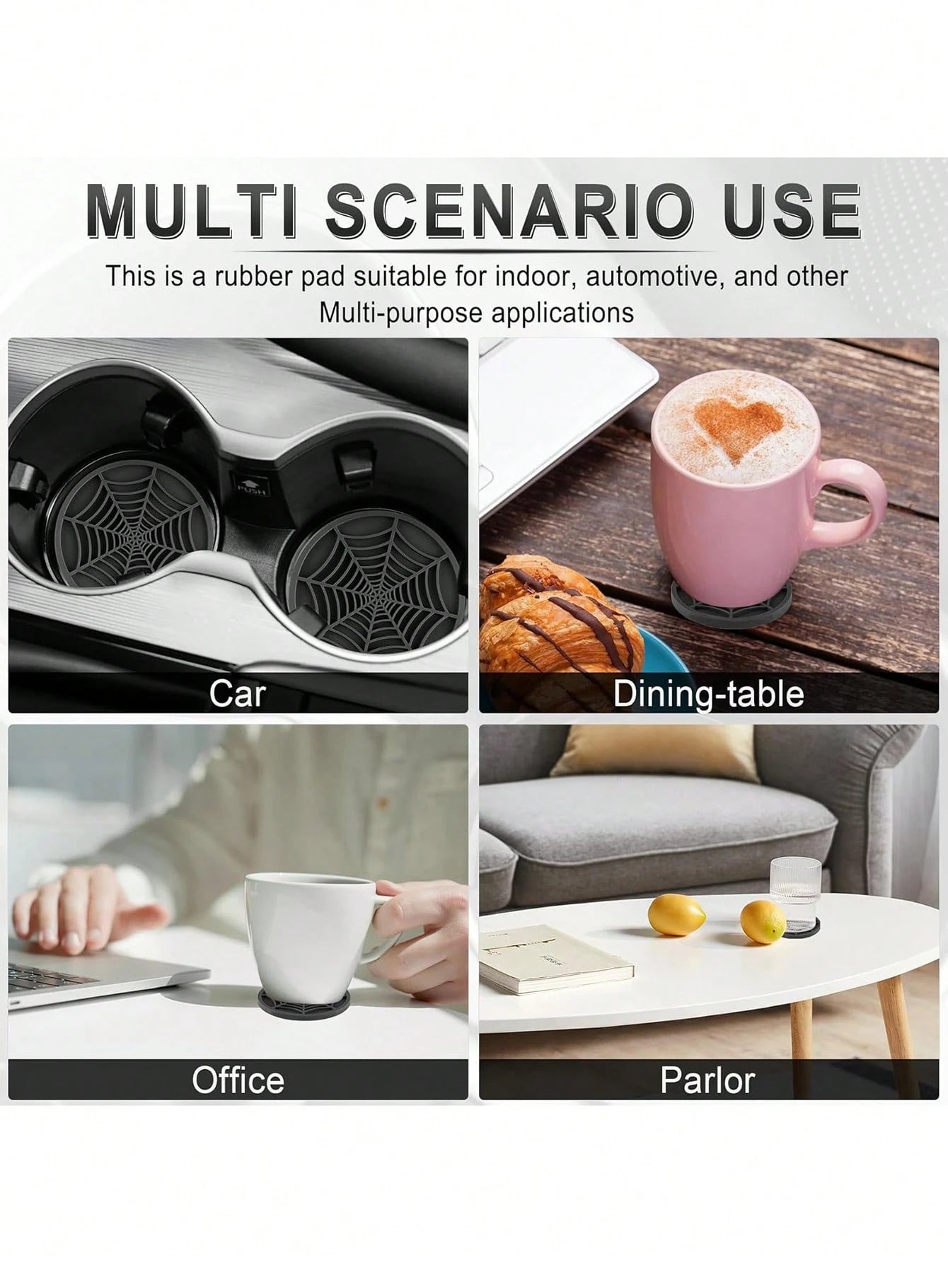 4PCS-Spider Web Car Coasters For Cup Holders, Halloween Funny Non-Slip Silicone Insert Ornaments Coasters, Automotive Cupholder Goth Accessories For Men & Women