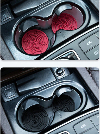 4PCS-Spider Web Car Coasters For Cup Holders, Halloween Funny Non-Slip Silicone Insert Ornaments Coasters, Automotive Cupholder Goth Accessories For Men & Women