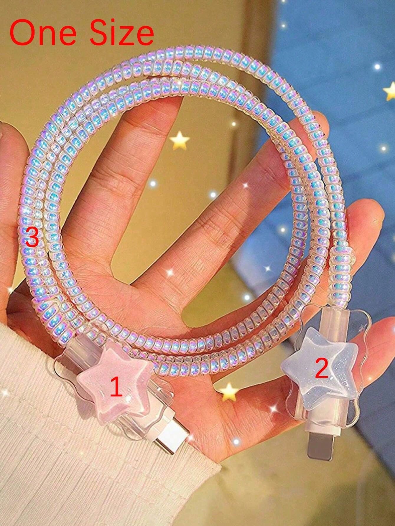 4pcs Star-Shape Colorful Charger Head Protector, 1m Data Cable Anti-Bending Winder, Compatible With IPhone 12/13/14 And 20W Fast Charger, Data Cable Fixer, Anti-Break Cable, TPU Charger Head Protector