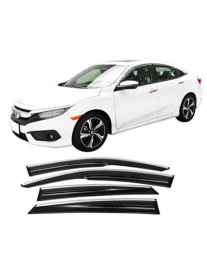 4PCS Window Visors Compatible With Honda Civic 2016–2021, Smoke Tinted Tape-On Sun Rain Guards Car Stuff