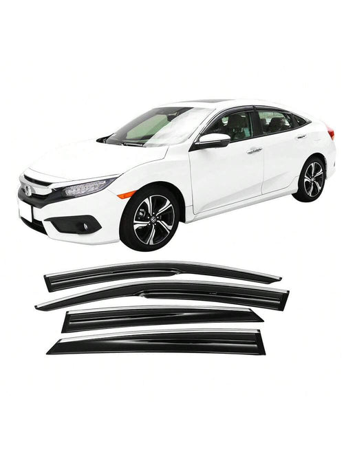 4PCS Window Visors Compatible With Honda Civic 2016–2021, Smoke Tinted Tape-On Sun Rain Guards Car Stuff