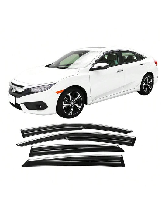 4PCS Window Visors Compatible With Honda Civic 2016–2021, Smoke Tinted Tape-On Sun Rain Guards Car Stuff