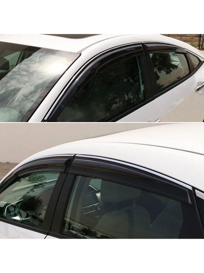 4PCS Window Visors Compatible With Honda Civic 2016–2021, Smoke Tinted Tape-On Sun Rain Guards Car Stuff