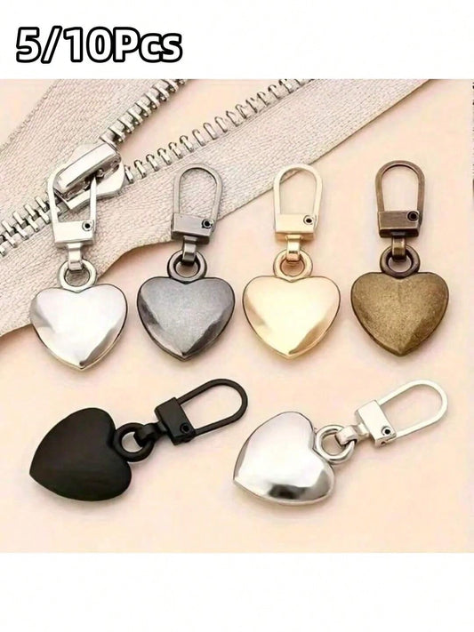 5/10Pcs Heart-Shaped Zipper Pulls, Universal Zipper Replacement Heads, Suitable For Down Jackets, Backpacks, Handbags, Coats Zipper Replacement (Multiple Colors Available)