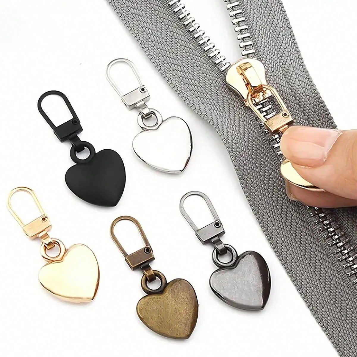 5/10Pcs Heart-Shaped Zipper Pulls, Universal Zipper Replacement Heads, Suitable For Down Jackets, Backpacks, Handbags, Coats Zipper Replacement (Multiple Colors Available)