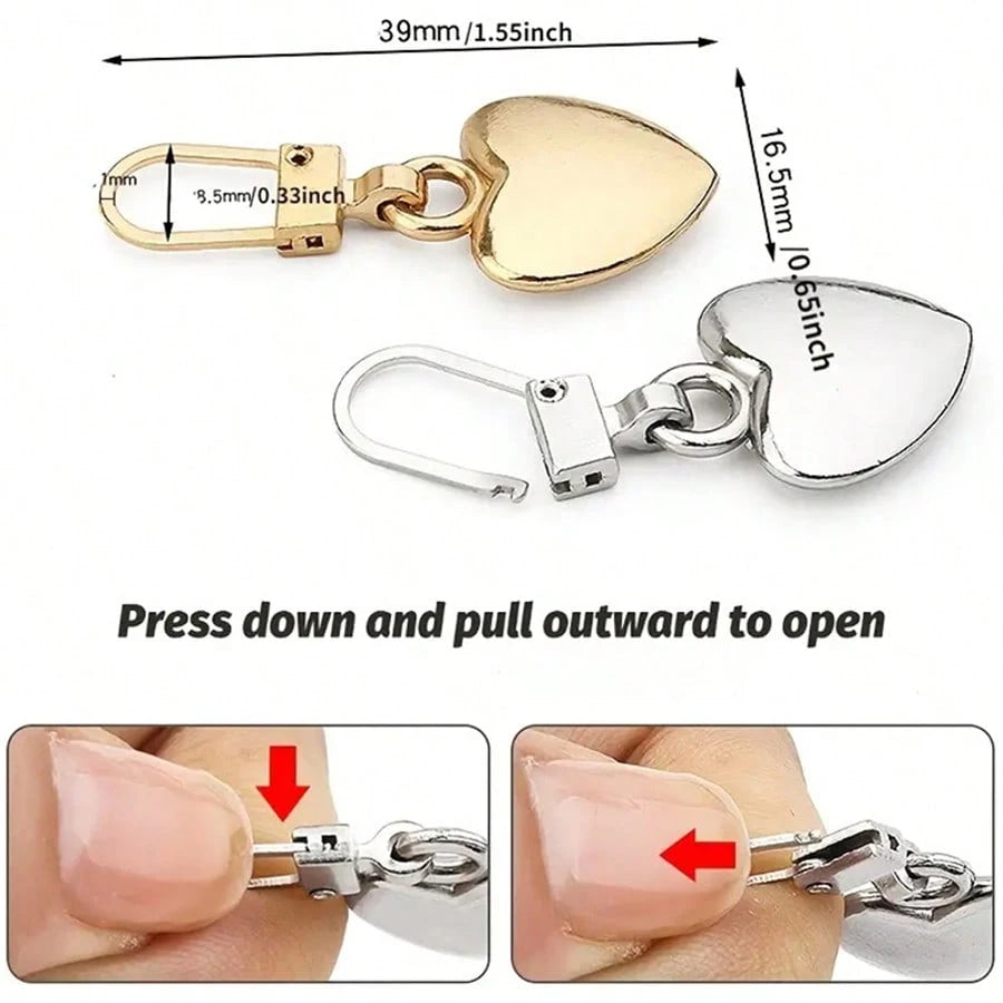 5/10Pcs Heart-Shaped Zipper Pulls, Universal Zipper Replacement Heads, Suitable For Down Jackets, Backpacks, Handbags, Coats Zipper Replacement (Multiple Colors Available)