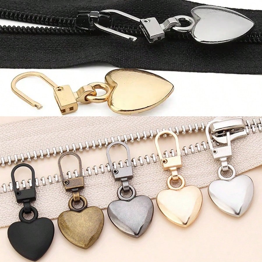 5/10Pcs Heart-Shaped Zipper Pulls, Universal Zipper Replacement Heads, Suitable For Down Jackets, Backpacks, Handbags, Coats Zipper Replacement (Multiple Colors Available)