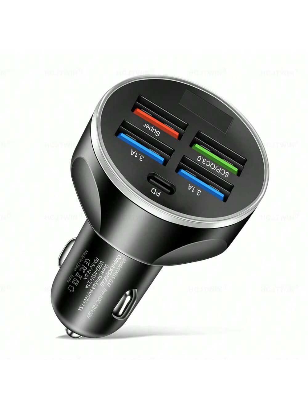 5-In-1 4USB+Type-C PD Fast Car Charger, Supports Super Fast Charging