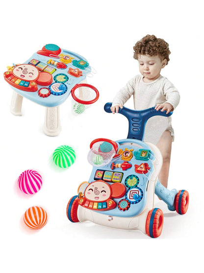 5-In-1 Baby Walker Sit-To-Stand Early Learning Walker For Toddlers, 1+ Years Baby Balance Bike/Push Walker/Activity Table/Detachable Panel With Music