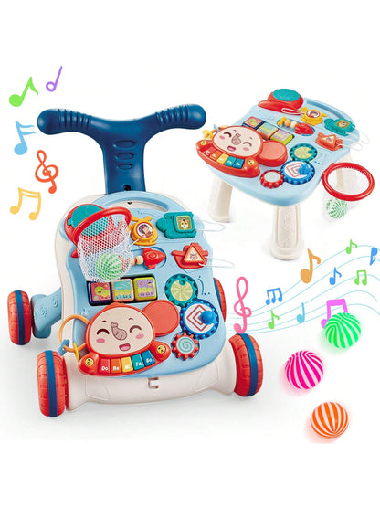 5-In-1 Baby Walker Sit-To-Stand Early Learning Walker For Toddlers, 1+ Years Baby Balance Bike/Push Walker/Activity Table/Detachable Panel With Music