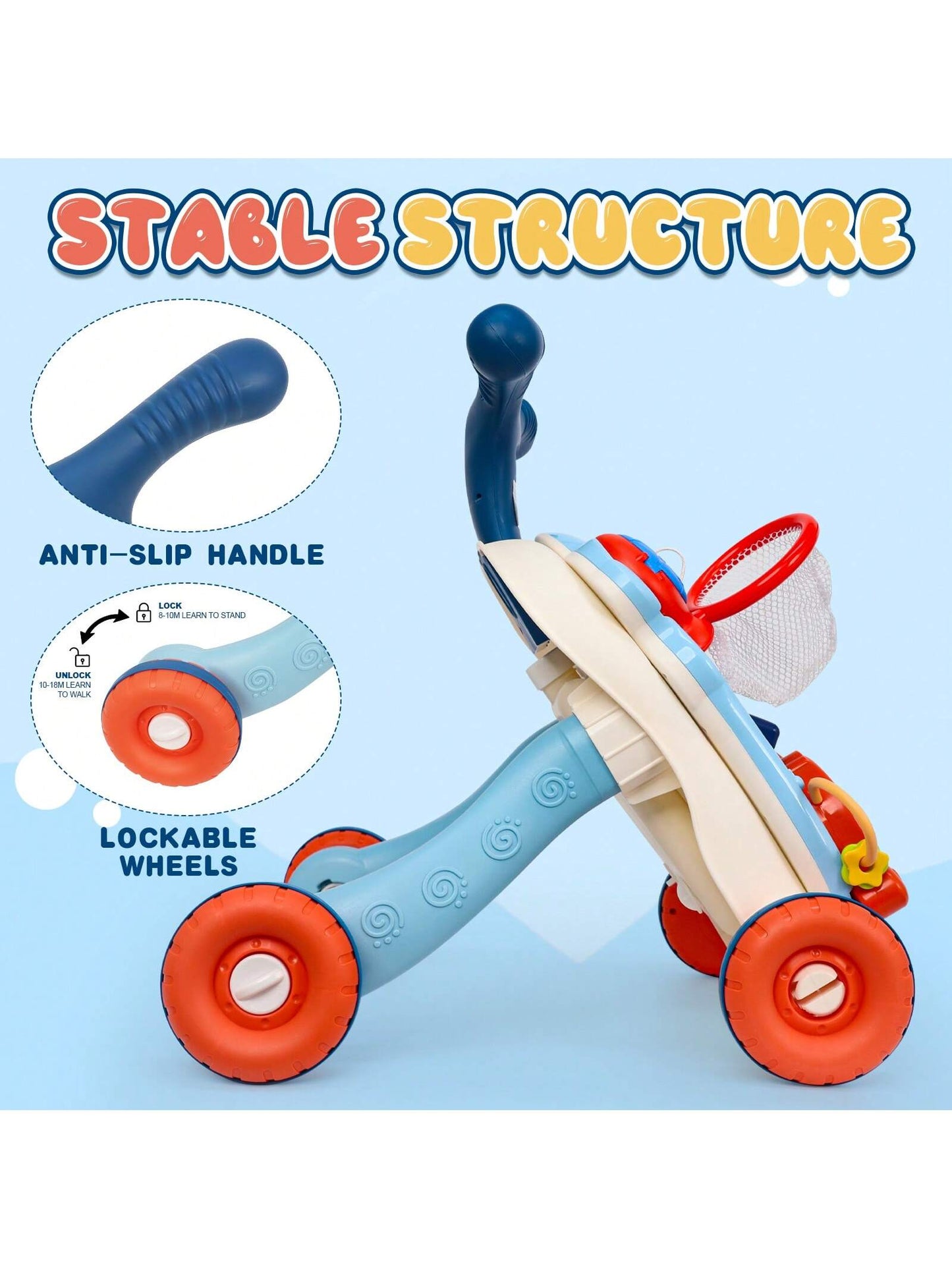 5-In-1 Baby Walker Sit-To-Stand Early Learning Walker For Toddlers, 1+ Years Baby Balance Bike/Push Walker/Activity Table/Detachable Panel With Music