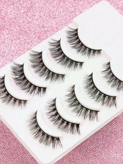 5 Pairs 3D Natural Fluffy False Eyelashes, Cartoon Makeup Effect, Suitable For Cartoon Style Eye Makeup, Strip Eyelashes, Eyelashes, False Eyelashes.,Suitable For Daily Work Meetings, Natural False Ey