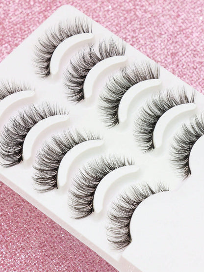 5 Pairs 3D Natural Fluffy False Eyelashes, Cartoon Makeup Effect, Suitable For Cartoon Style Eye Makeup, Strip Eyelashes, Eyelashes, False Eyelashes.,Suitable For Daily Work Meetings, Natural False Ey