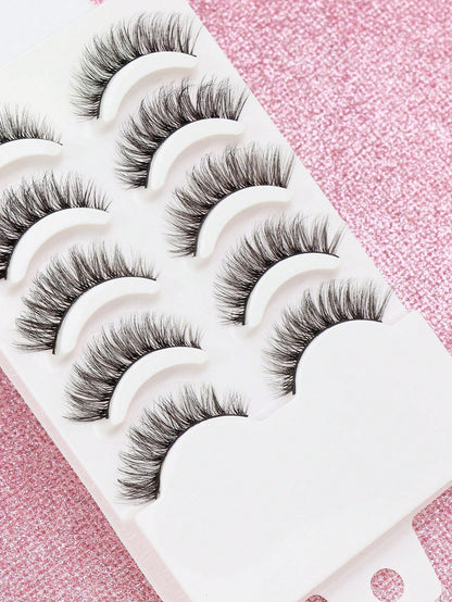 5 Pairs 3D Natural Fluffy False Eyelashes, Cartoon Makeup Effect, Suitable For Cartoon Style Eye Makeup, Strip Eyelashes, Eyelashes, False Eyelashes.,Suitable For Daily Work Meetings, Natural False Ey