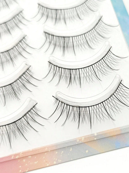 5 Pairs Fine-Stemmed Black Single-Layer False Eyelashes, Super Natural Look, For Beginners, Everyday Wear, Dating, Bridal Makeup Strip Lashes,Lashes,Eyelashes,Fake Lashes