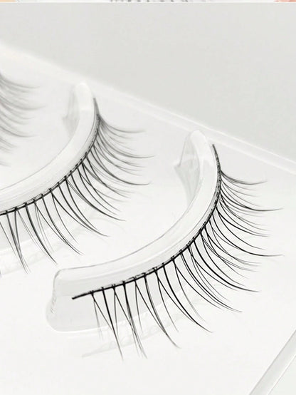 5 Pairs Natural-Looking Reusable False Eyelashes With Black Stem For Beginners, Lengthening Effect For Nude Makeup