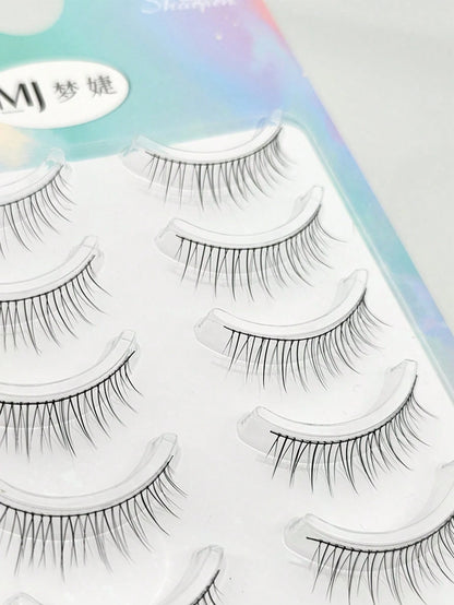 5 Pairs Natural-Looking Reusable False Eyelashes With Black Stem For Beginners, Lengthening Effect For Nude Makeup