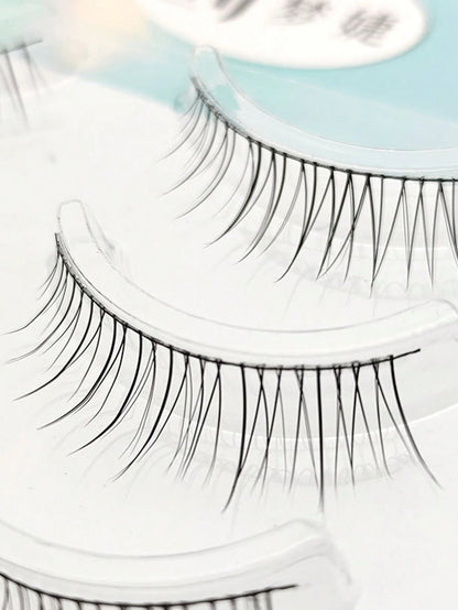 5 Pairs Natural-Looking Reusable False Eyelashes With Black Stem For Beginners, Lengthening Effect For Nude Makeup
