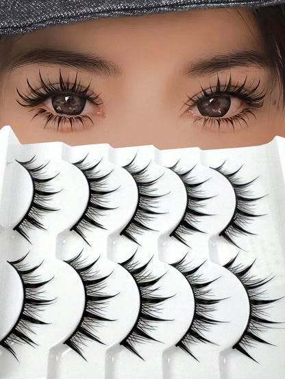 5 Pairs Pointed Tip Cartoon Style False Eyelashes, 12mm Black Stems, Japanese Anime Inspired Lashes, Demon Style & Natural Look Eyelashes Strip Lashes,Lashes,Eyelashes,Fake Lashes