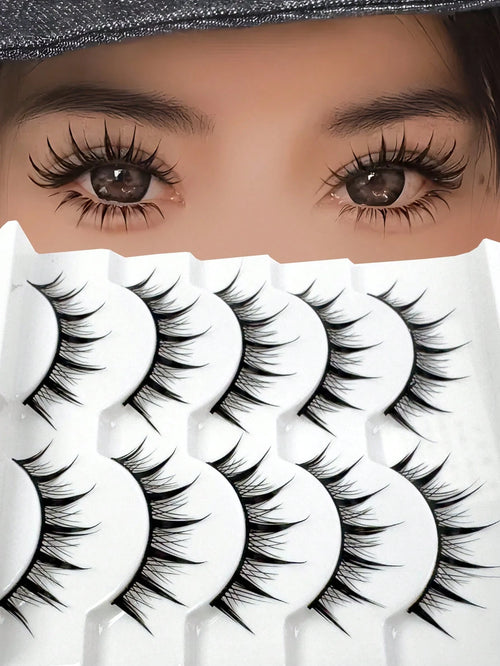 5 Pairs Pointed Tip Cartoon Style False Eyelashes, 12mm Black Stems, Japanese Anime Inspired Lashes, Demon Style & Natural Look Eyelashes Strip Lashes,Lashes,Eyelashes,Fake Lashes
