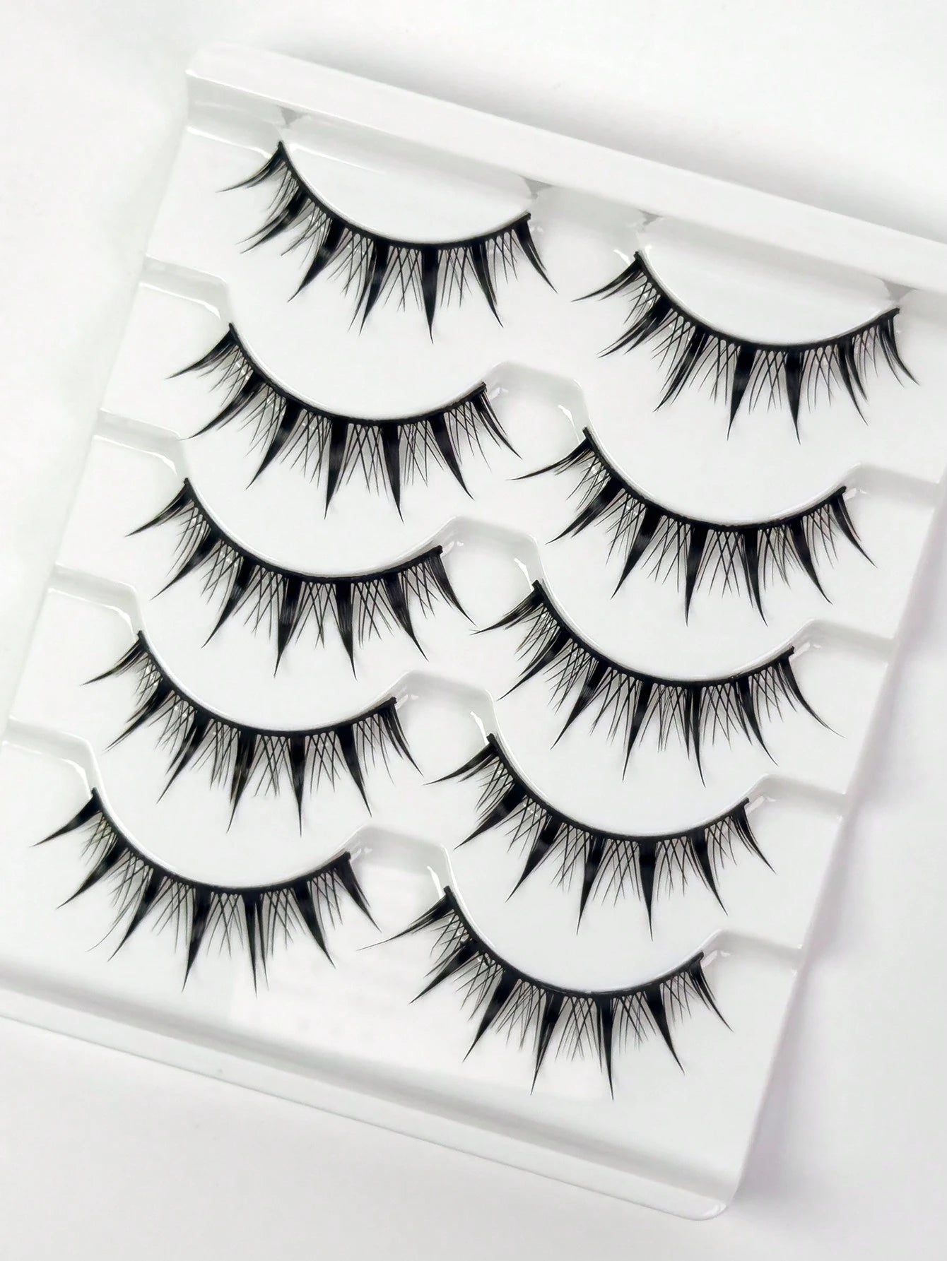 5 Pairs Pointed Tip Cartoon Style False Eyelashes, 12mm Black Stems, Japanese Anime Inspired Lashes, Demon Style & Natural Look Eyelashes Strip Lashes,Lashes,Eyelashes,Fake Lashes