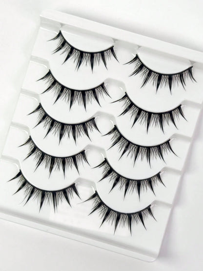 5 Pairs Pointed Tip Cartoon Style False Eyelashes, 12mm Black Stems, Japanese Anime Inspired Lashes, Demon Style & Natural Look Eyelashes Strip Lashes,Lashes,Eyelashes,Fake Lashes