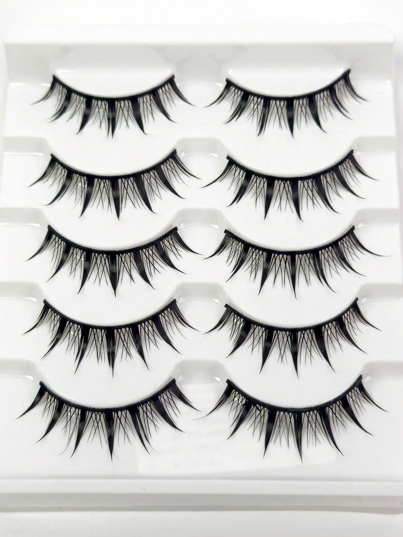 5 Pairs Pointed Tip Cartoon Style False Eyelashes, 12mm Black Stems, Japanese Anime Inspired Lashes, Demon Style & Natural Look Eyelashes Strip Lashes,Lashes,Eyelashes,Fake Lashes