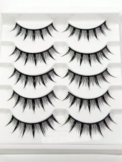 5 Pairs Pointed Tip Cartoon Style False Eyelashes, 12mm Black Stems, Japanese Anime Inspired Lashes, Demon Style & Natural Look Eyelashes Strip Lashes,Lashes,Eyelashes,Fake Lashes