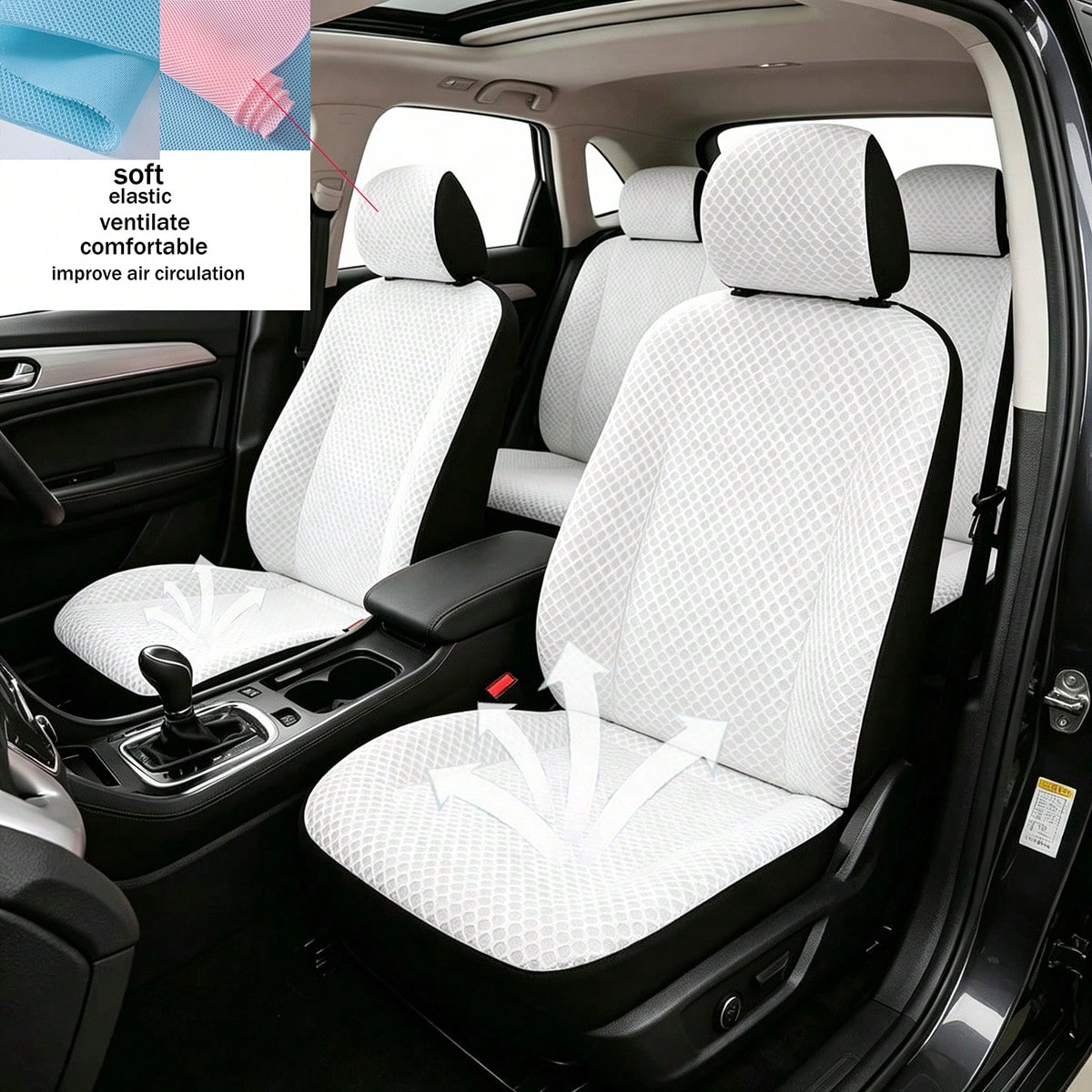 5-Piece 9-Item Full Car Seat Cover Set, Summer Special Honeycomb Mesh Sandwich Fabric, Breathable, Soft, Comfortable, Elastic, Pink Women's Car Interior Decor Accessories, Men's Full Set Car Essential