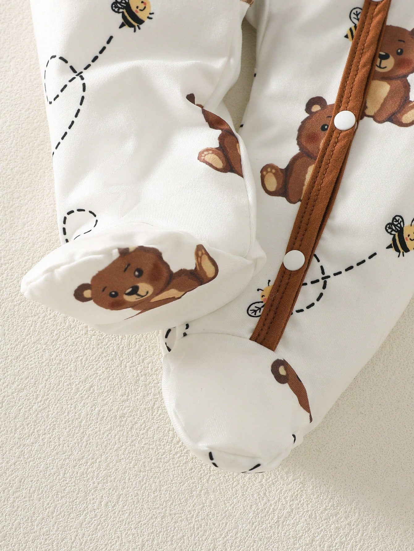 5-Piece Baby Girls Boys Clothes Set Newborn Bear Outfit Footed Romper Pants Cap&Mittens Brown And White Polka Dot Autumn Cute Holiday Gift Breathable