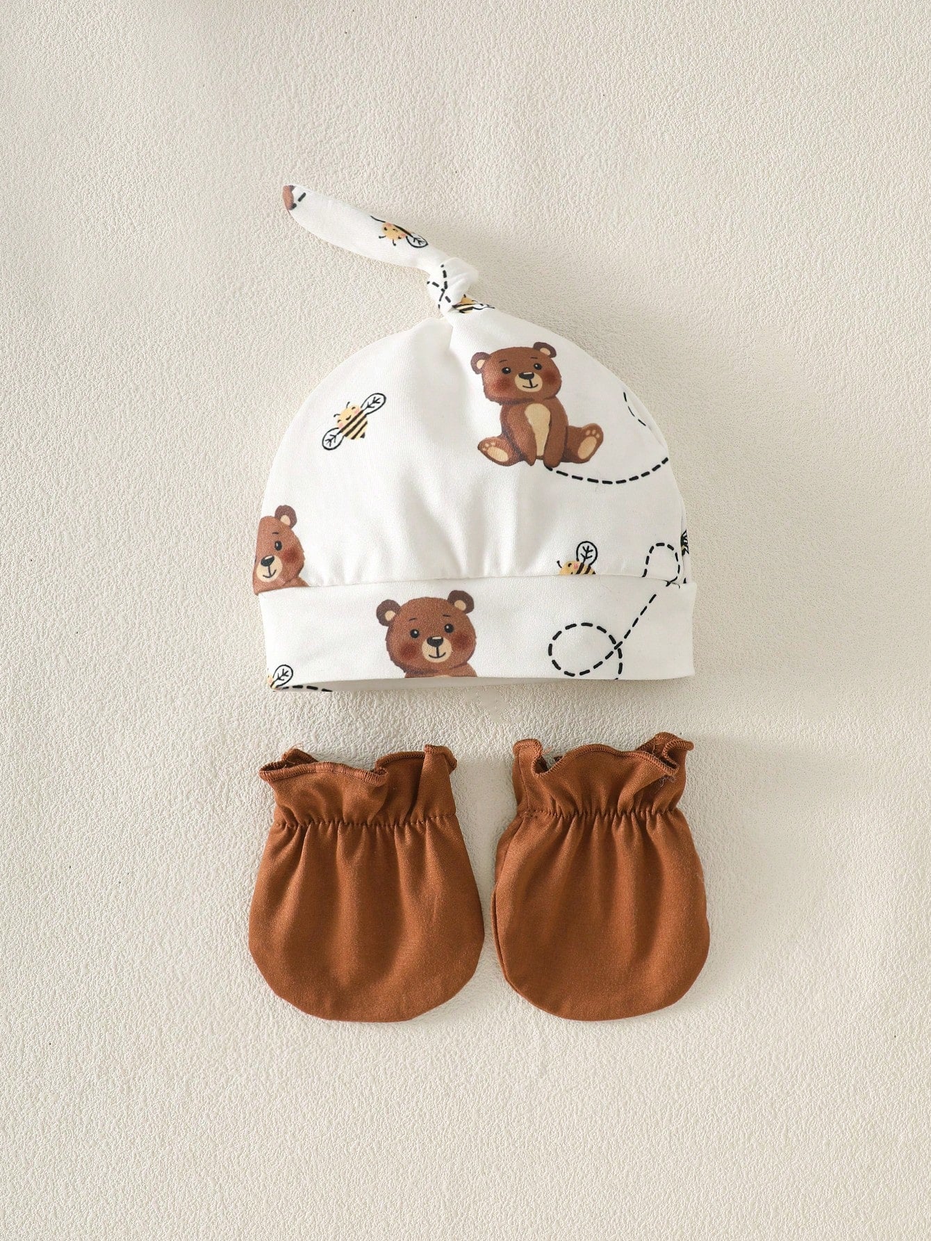 5-Piece Baby Girls Boys Clothes Set Newborn Bear Outfit Footed Romper Pants Cap&Mittens Brown And White Polka Dot Autumn Cute Holiday Gift Breathable