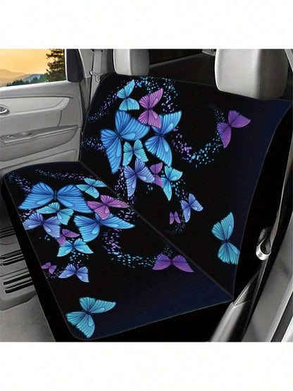 5-Piece Blue & Purple Butterfly Print Car Seat Covers, Full Set All-Season Universal Car Seat Covers, Car Interior Accessories, Women & Men Car Seat Covers, Essential Car Accessories, Dust-Proof & Sta