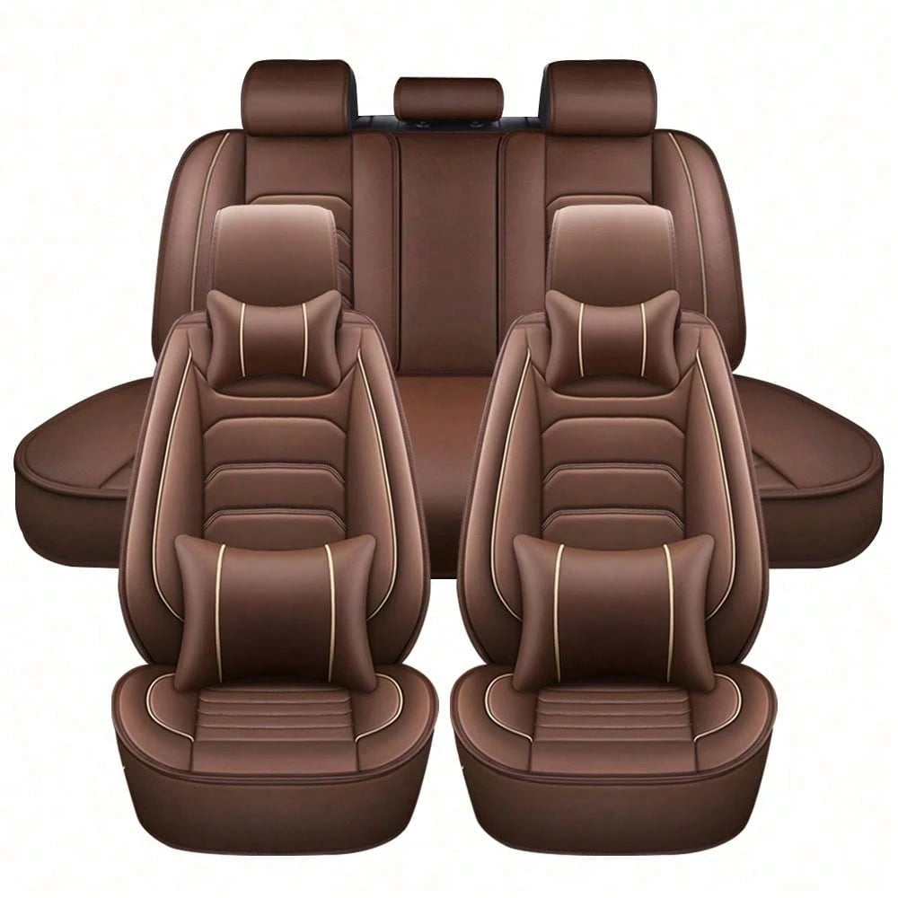 5 Seats Universal Car Seat Covers Full Set Waterproof PU Leather Automotive Seat Cushions Compatible With SUV Sedan All 5-Seater Vehicles