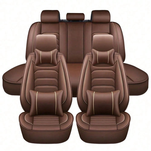 5 Seats Universal Car Seat Covers Full Set Waterproof PU Leather Automotive Seat Cushions Compatible With SUV Sedan All 5-Seater Vehicles