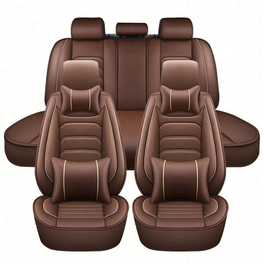 5 Seats Universal Car Seat Covers Full Set Waterproof PU Leather Automotive Seat Cushions Compatible With SUV Sedan All 5-Seater Vehicles
