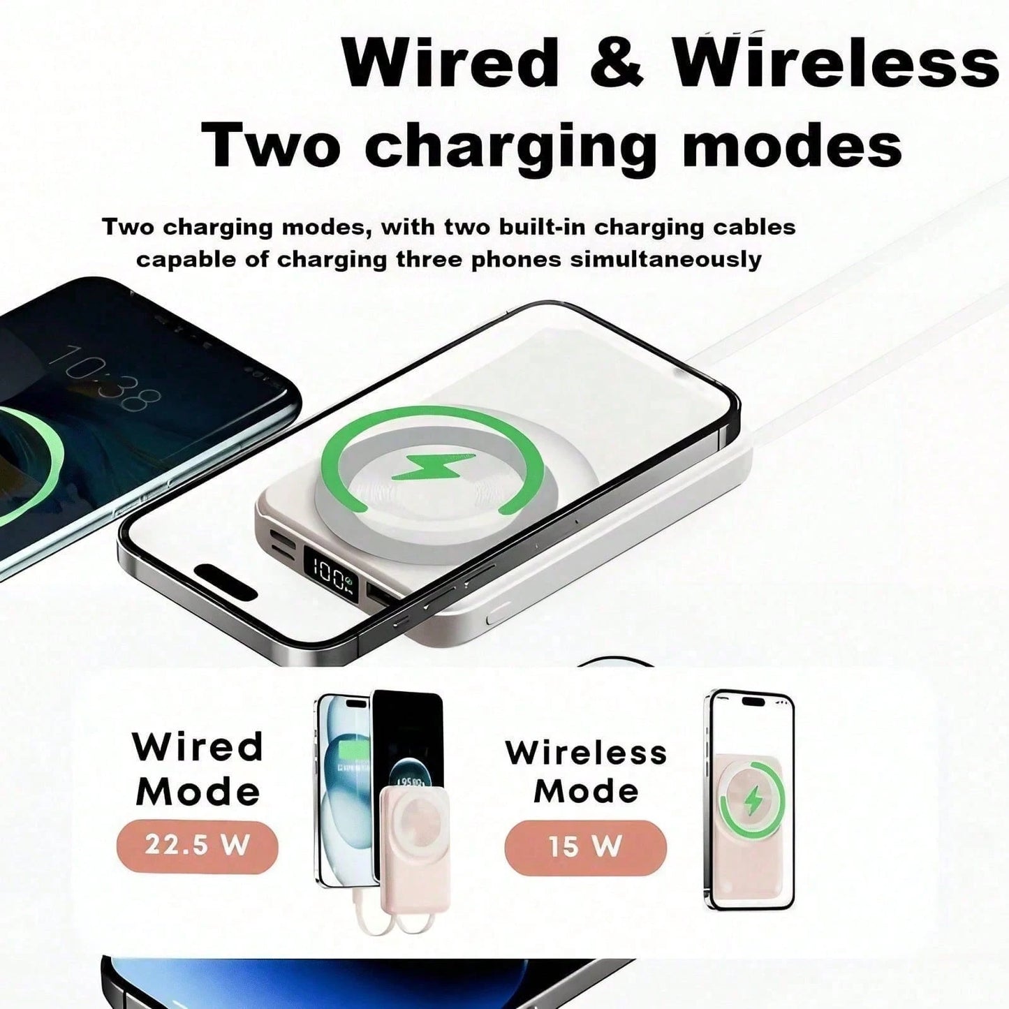 5000mAh Magnetic Wireless Power Bank 15W Wireless Charge 20W Fast Charging Strong Magnetic Attachment Phone Charger Designed For IPhone 12 13 Pro 14 Pro Max 15 Plus Mini Ultra-Light Pocket-Sized Power