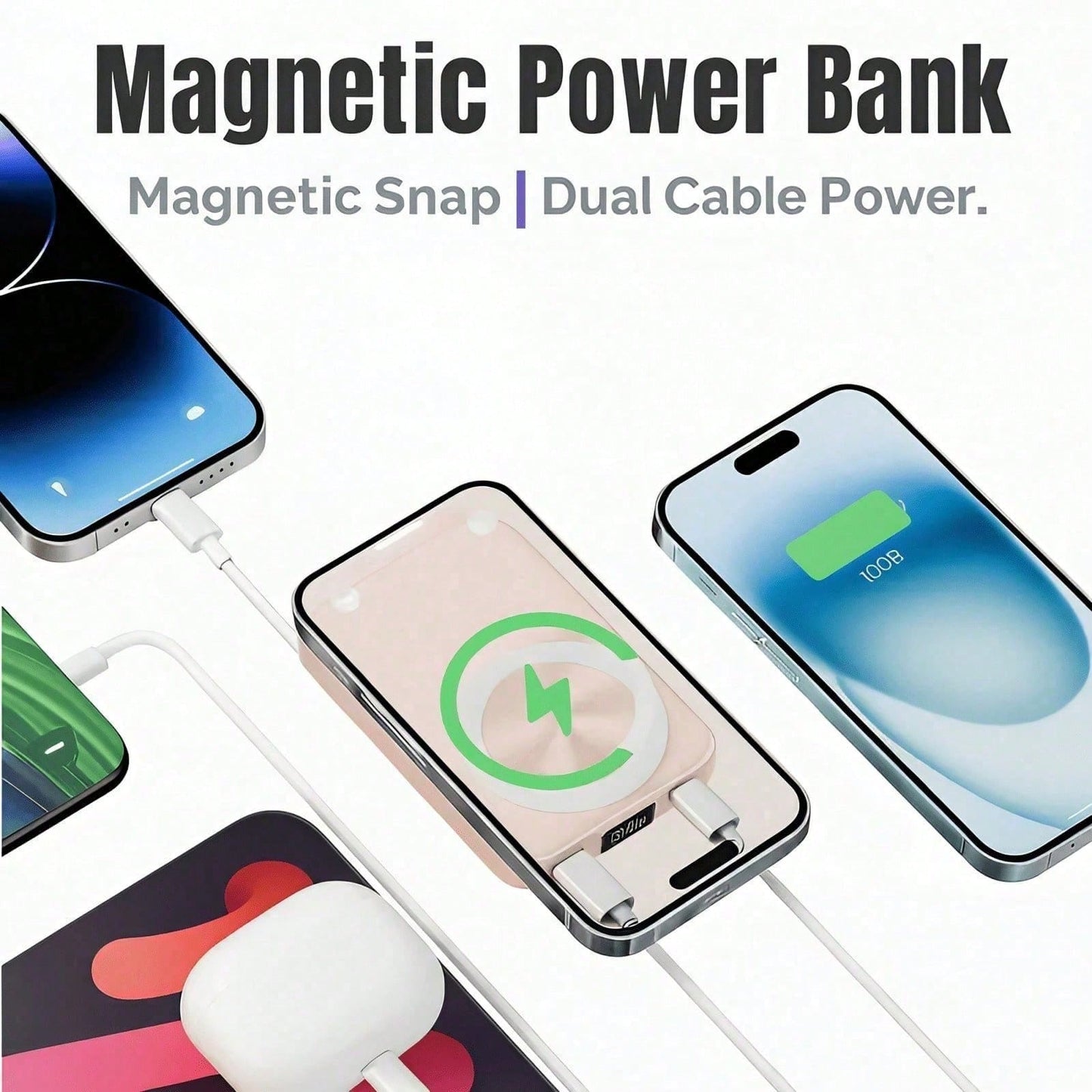 5000mAh Magnetic Wireless Power Bank 15W Wireless Charge 20W Fast Charging Strong Magnetic Attachment Phone Charger Designed For IPhone 12 13 Pro 14 Pro Max 15 Plus Mini Ultra-Light Pocket-Sized Power
