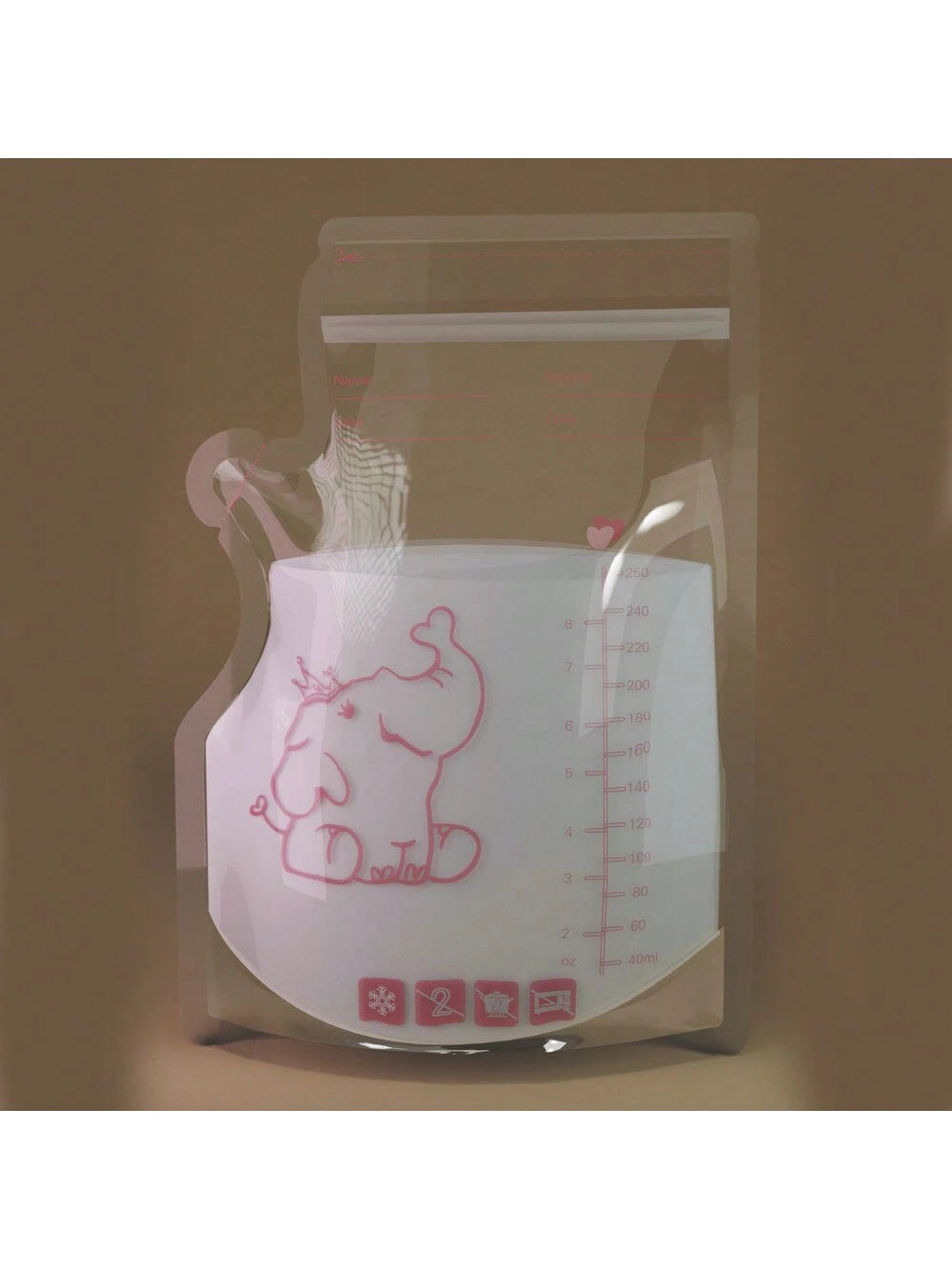 50pcs 8oz Cute Elephant Design Disposable Breast Milk Storage Bags, 250ml Sealed Breastmilk Bags With Double Sealing Strips And Stand-Up Bottom