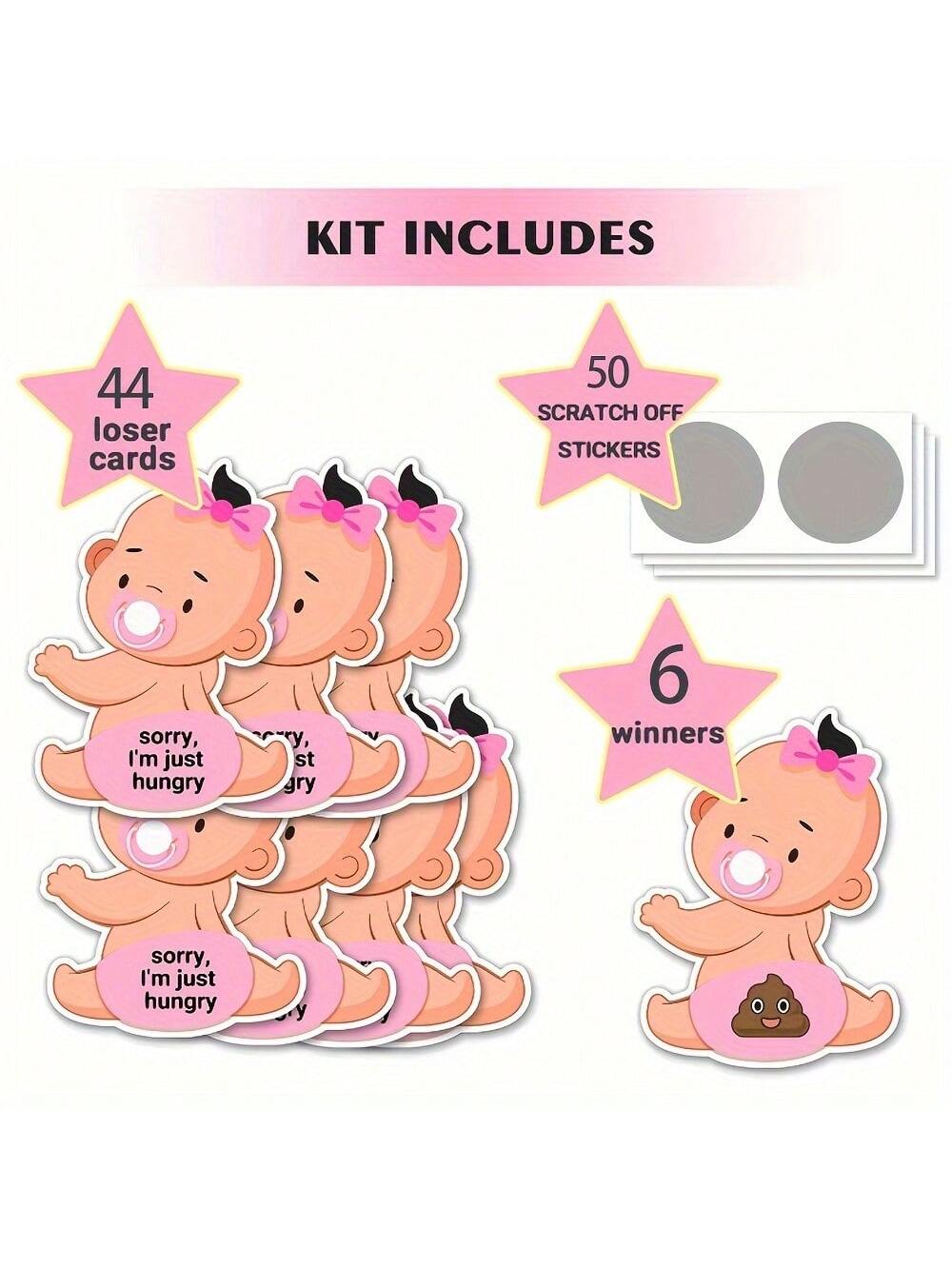 50pcs Baby Bath Scratch Game Set- 50 Scratch Cards- Fun & Easy To Play Ice Breaking Silly Activities, Suitable For Baby Shower Party Favors And Door Prizes