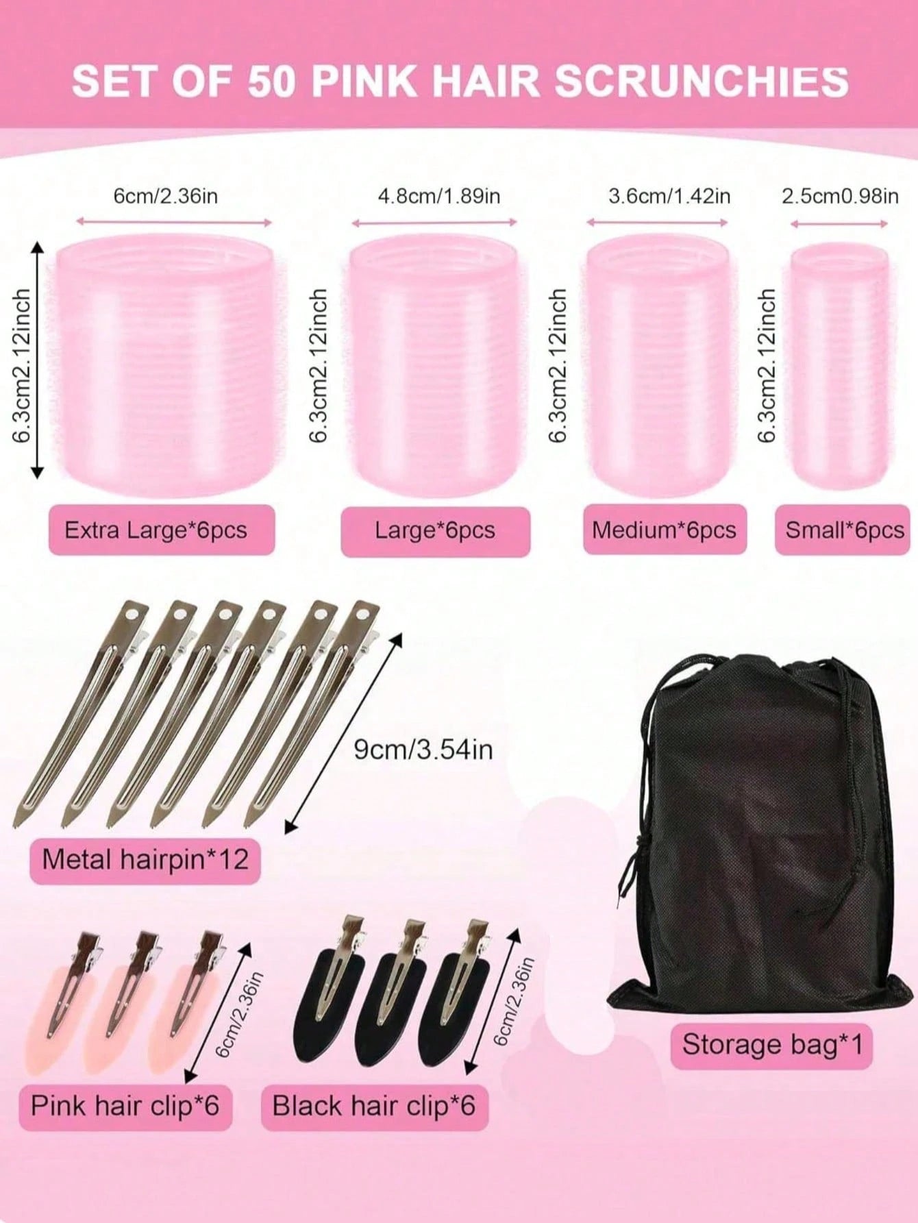 50pcs Self-Adhesive Hair Rollers And Hair Clips Set, 24pcs Random Self-Fixing Hair Rollers And 24pcs Alligator Hair Clips, 1pc Makeup Bag, Suitable For Long, Medium, Short, Thick, Fine, Thin, Bangs An