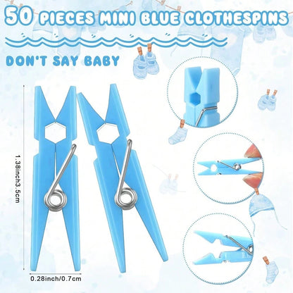51pcs Baby Shower Game Set, Includes "Don't Say Baby" Sign And 50pcs Plastic Baby Shower Clothespins, Baby Shower Party Supplies For Gender Reveal