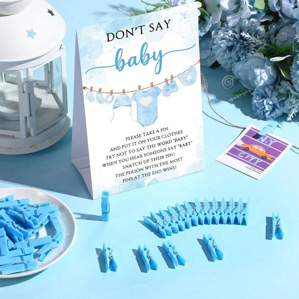 51pcs Baby Shower Game Set, Includes "Don't Say Baby" Sign And 50pcs Plastic Baby Shower Clothespins, Baby Shower Party Supplies For Gender Reveal