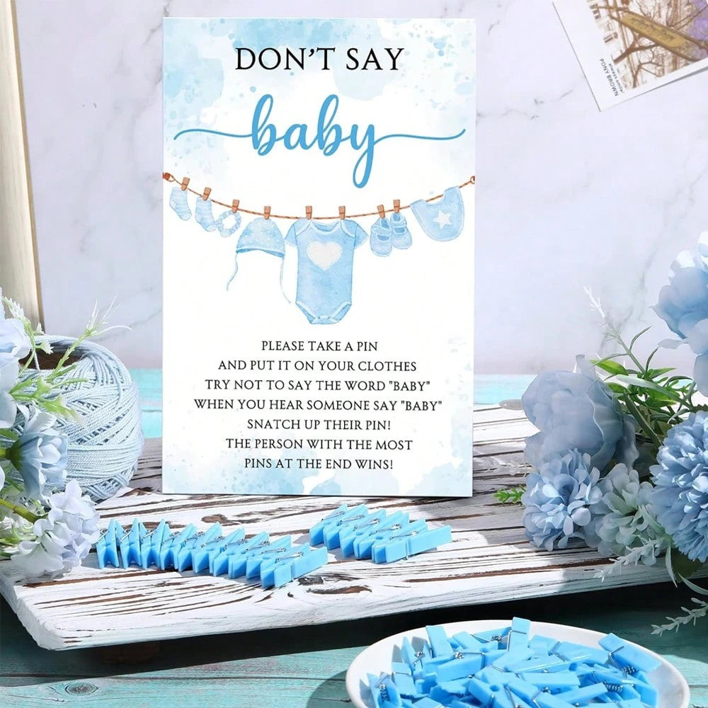 51pcs Baby Shower Game Set, Includes "Don't Say Baby" Sign And 50pcs Plastic Baby Shower Clothespins, Baby Shower Party Supplies For Gender Reveal