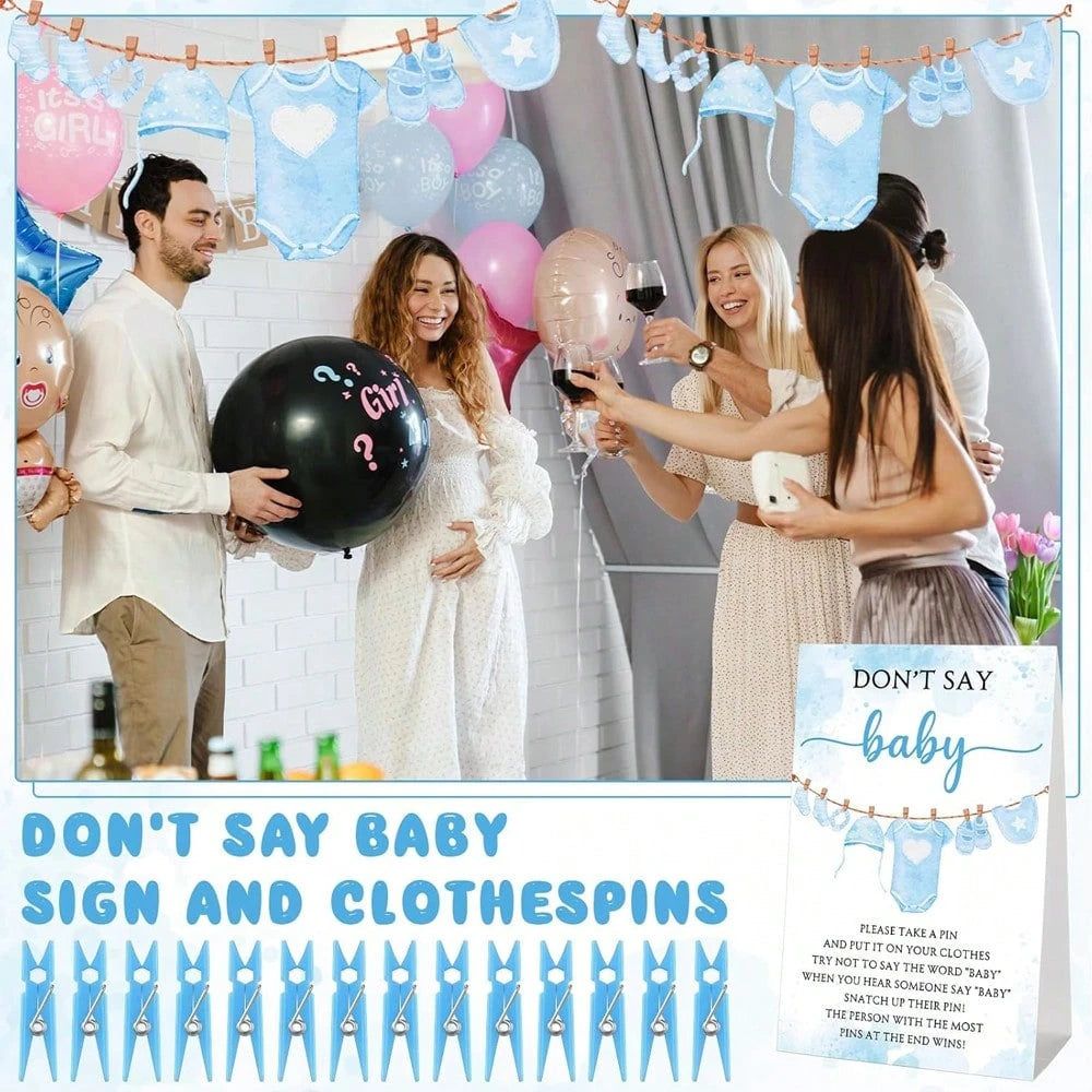 51pcs Baby Shower Game Set, Includes "Don't Say Baby" Sign And 50pcs Plastic Baby Shower Clothespins, Baby Shower Party Supplies For Gender Reveal