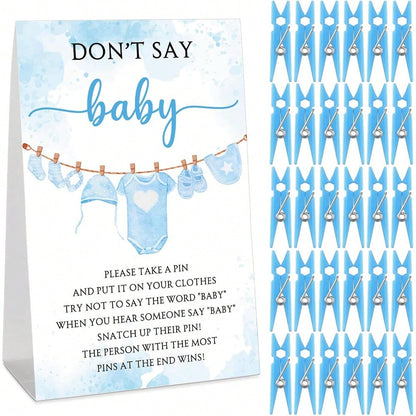 51pcs Baby Shower Game Set, Includes "Don't Say Baby" Sign And 50pcs Plastic Baby Shower Clothespins, Baby Shower Party Supplies For Gender Reveal